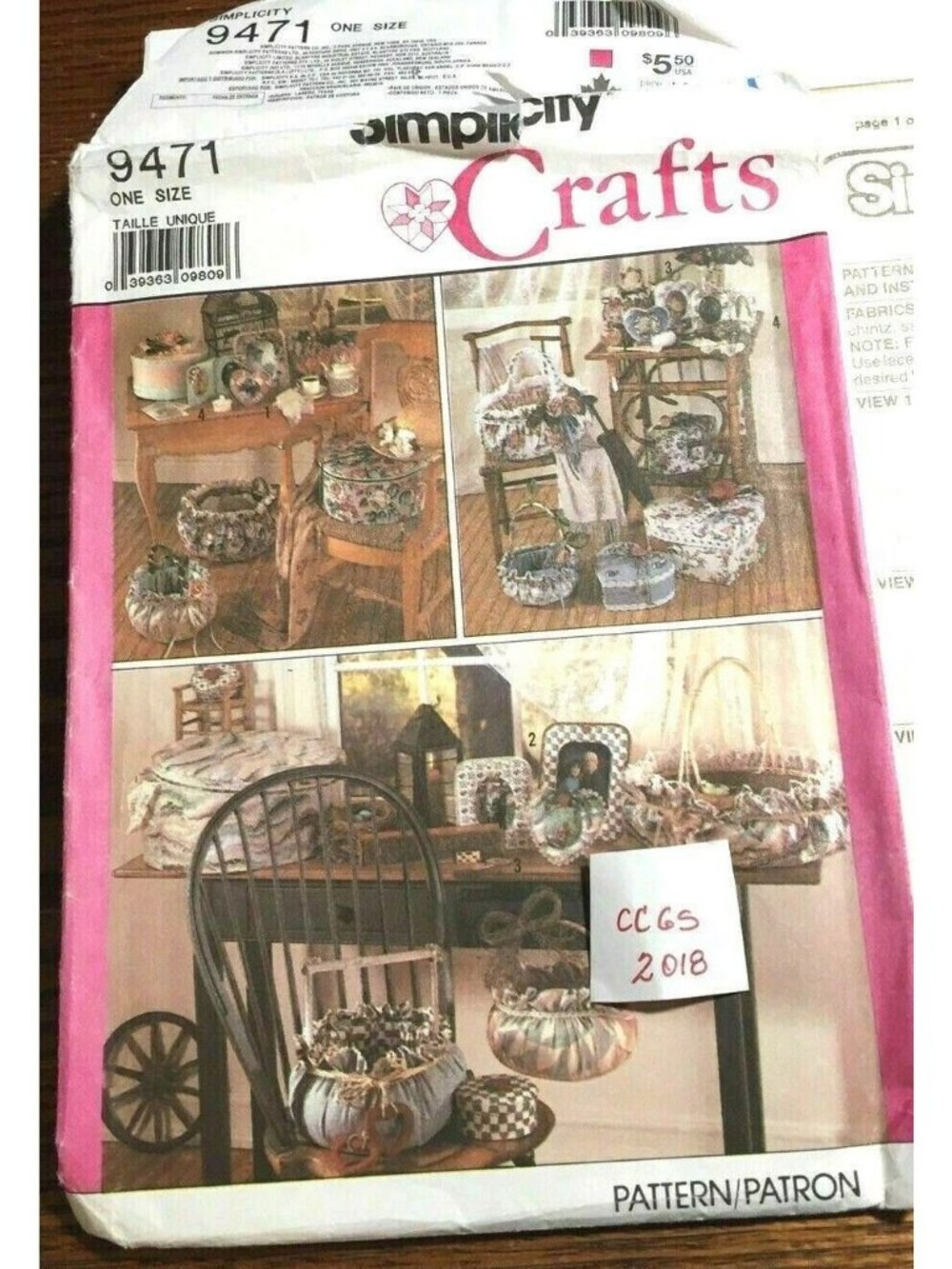 VTG Sewing Pattern Simplicity 9471 Crafts Covers For Frames Boxes Baskets U/C